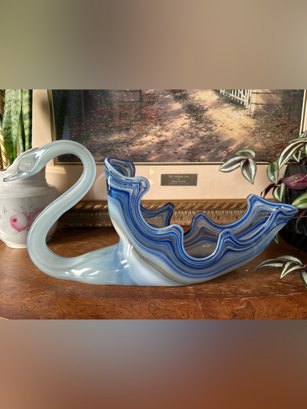 Handblown Blue White Decorative Glass Sculpture - Home Art